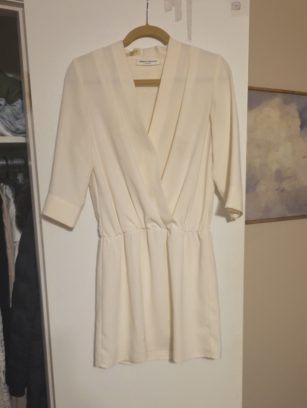 Amanda Uprichard Cream Wrap Mini Dress